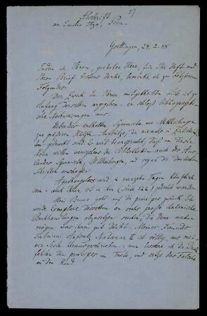Nr. 5: Brief von Paul de Lagarde an Emilio Teza, in einer Abschrift von Anna de Lagarde, Göttingen, 24.2.1888