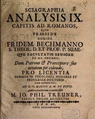 Sciagraphia Analysis IX. Capitis Ad Romanos
