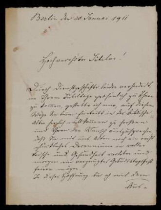 Brief von August Coing an Otto von Gierke, Berlin, 10.1.1911