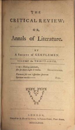 The critical review, or annals of literature. 36. 1773