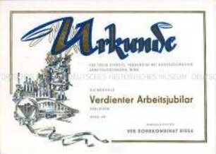 Urkunde zur Medaille "Verdienter Arbeitsjubilar" (blanko)