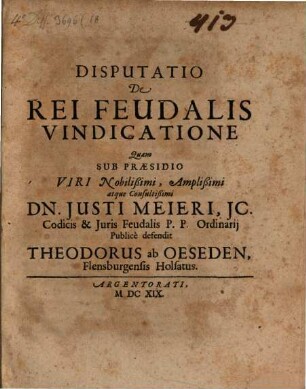 Disputatio De Rei Feudalis Vindicatione