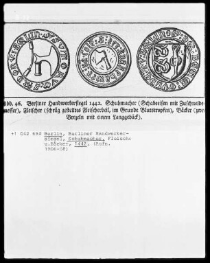 Berlin, Berliner Handwerksiegel, Schuhmacher, Fleischer, Bäcker