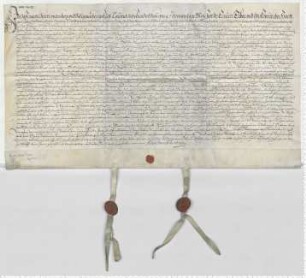 Der Ratsmann Hartwich Töbing, willens sich mit Margarete, der Tochter des Ratsmannes Franz Dusterhops wieder zu vermählen, teilt seine Tochter erster Ehe ab. Es besiegeln die Ratsmannen Alb. Radeke und Hartwich Witzendorf.