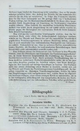 Bibliographie vom 1. Decbr. 1860 bis 15. Februar 1861.