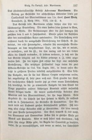 137-138 [Rezension] Waitz, Hans, Das pseudotertullianische Gedicht Adversus Marcionem