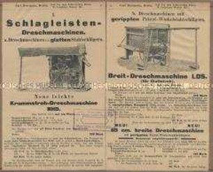 Schlagleisten-Dreschmaschinen, a. Dreschmaschinen mit glatten Stahlschlägern, b. Dreschmaschinen mit gerippten Patent-Winkelstahlschlägern.