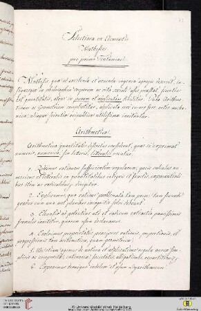 Thesen- und Aufgabensammlung: Selectiora ex Elementis Matheseos. pro primo Tentamine