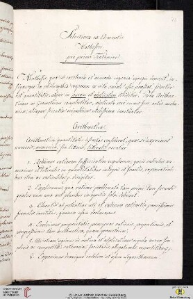 Thesen- und Aufgabensammlung: Selectiora ex Elementis Matheseos. pro primo Tentamine