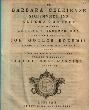 De Barbara Celeiense, Sigismundi Imp. altera coniuge