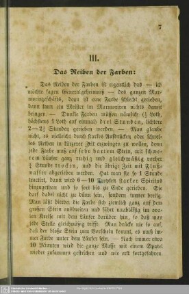 III. Das Reiben der Farben