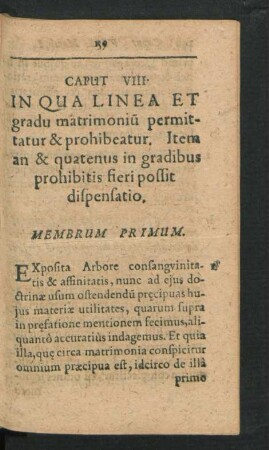 Caput VIII. In Qua Linea Et gradu matrimonium permittatur & prohibetatur.
