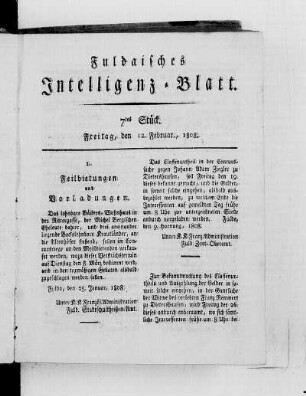 7tes Stück, Ausgabe vom 12. Februar 1808