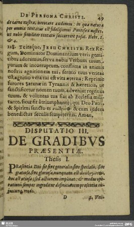 Disputatio III. De Gradibus Praesentiae