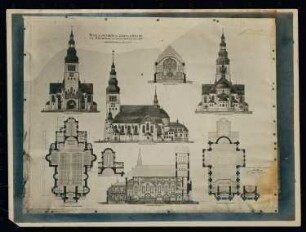 Sankt-Antonius-Kirche, Eichenau (Kattowitz): Zeichnung: Ansichten, Schnitte, Grundrisse