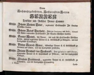 Denen Hochwohlgebohrnen, Hochgeachten Herren Herren Teutscher und Welscher Venner-Cammer[...]