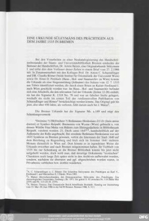 Eine Urkunde Süleymāns Des Prächtigen Aus Dem Jahre 1535 In Bremen