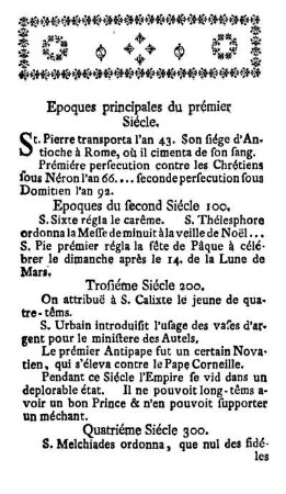 Epoques principales du prémier Siécle.