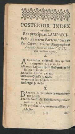 Posterior Index exhibet Res praecipuas Lampadii