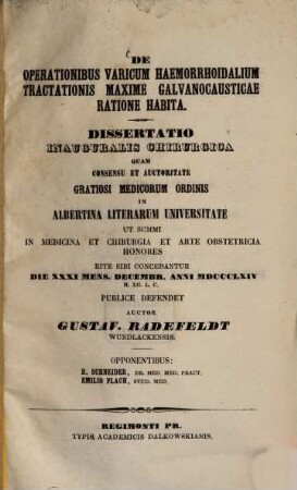 De operationibus varicum haemorrhoidalium tractationis maxime galvanocausticae ratione habita