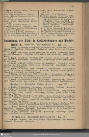 Eintheilung der Stadt in Polizei-Reviere und Bezirke