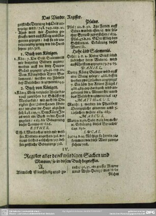 IV. Register aller denckwürdigen Sachen und Materien, so in diesem Buch begrieffen