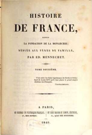 Histoire de France depuis la fondation de la Monarchie, 2