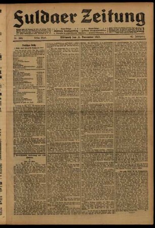 Erste Ausgabe vom Mittwoch, den 31. Dezember 1913.