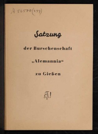 Satzung der Burschenschaft "Alemannia" zu Gießen