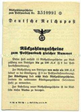 Heft mit Auszahlungsscheinen von einem Postsparbuch (blanko)