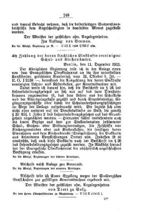 Zahlung der baren kirchlichen Einkünfte vereinigter Schul- und Kirchenämter : [J. Öffentliches Volksschulwesen]
