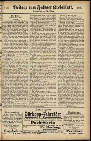Zweite Ausgabe vom Donnerstag, den 31. März 1898.