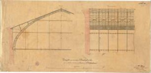 Semper, Gottfried; München; Richard-Wagner-Festspielhaus - Dachstuhl (Längsschnitt, Schnitt)