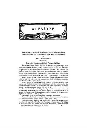 Möglichkeiten und Grundlagen einer allgemeinen Psychologie im besondern der Tierpsychologie : (Fortsetzung)
