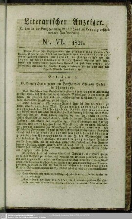 Literarischer Anzeiger No. VI. 1821