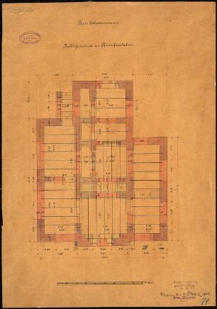 Wohnhaus Schwarzmann, Mainz: Grundriss Kellergeschoss mit Pfeilerfundament 1:50, Deckenspannrichtungen