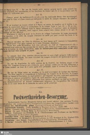 XI. Postwerthzeichen-Besorgung