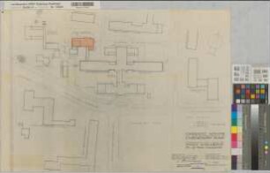 Münster (Münster) Um- und Erweiterungsbau der Chirurgischen Klinik der Universität Aufstockung des Hauses Rosenbach Lageplan 1959 1 : 500 67 x 50 Pause Staatshochbauamt II Münster Regierung Münster Nr. 33953