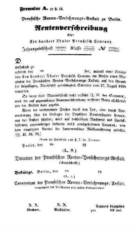 Formular A. Rentenverschreibung