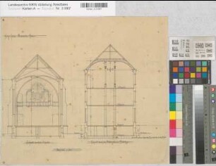 Hiltrup (Münster) Herz Jesu Missionshaus Kapelle und Mittelgebäude, Schnitte (1897) 1 : 100 38 x 43 Zeichnung Franz Wucherpfennig, Architekt Nachlaß Wucherpfennig
