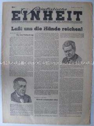 Gemeinsame Wochenzeitung von KPD und SPD Sachsen "Sozialistische Einheit" aus dem Vorfeld der Vereinigung