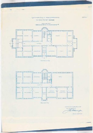 Pfarrhaus, Kattowitz-Bogudschütz: Grundriss Erdgeschoss und Obergeschoss 1:100