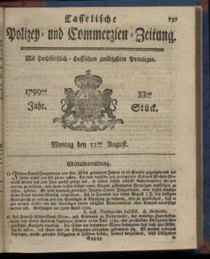 33tes Stueck, Montag den 12ten August 1799