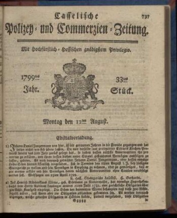 33tes Stueck, Montag den 12ten August 1799
