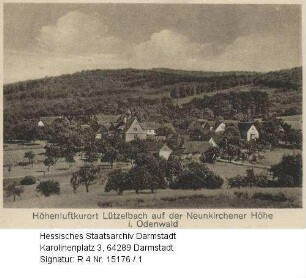 Lützelbach im Odenwald, Gasthaus und Pension 'Zur Sonne' (Inhaber J. Böhm) und Panorama