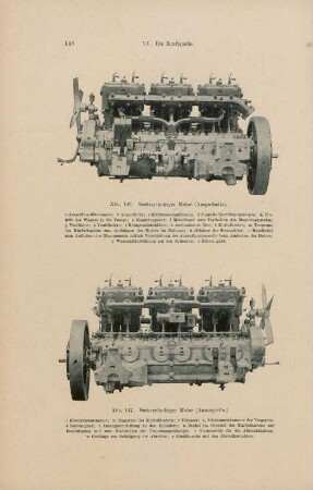 Abb. 146. Sechszylindriger Motor. (Auspuffseite). Abb. 147 Sechszylindiger Motor (Ansaugseite)