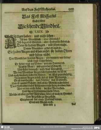 Das Fest Michaelis Lachet über Die sehende Blindheit