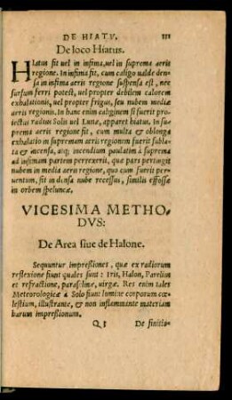 Vicesima Methodus: De Area sive de Halone.
