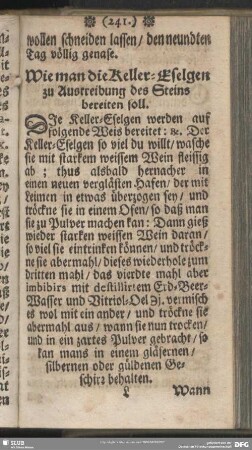 Wie man die Keller-Eselgen zu Austreibung des Steins bereiten soll