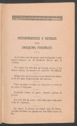 Pensamientos y versos para tarjetas postales